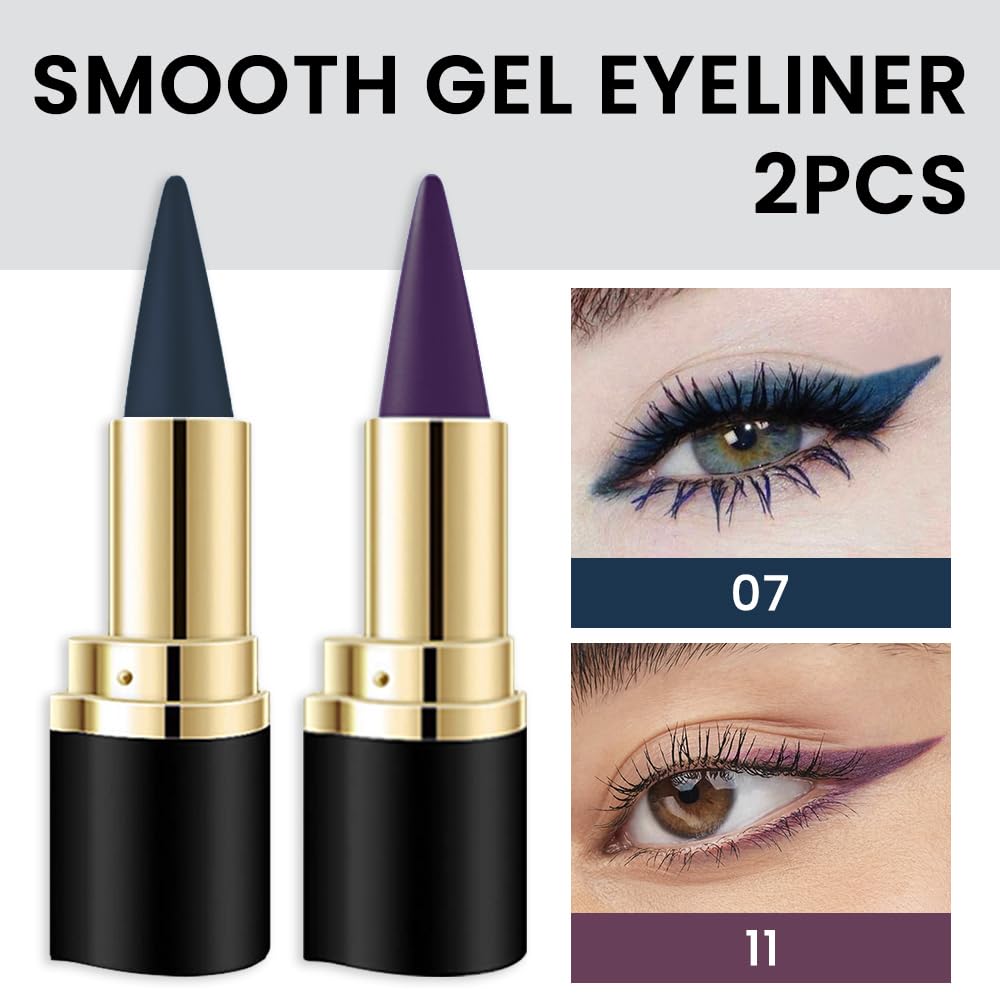 Kaely 2Pcs Dark Blue Purple Gel Eyeliner Pencils Set,Waterproof Color Colored Eye Liner Crayon,Cat Eye Stencil Gothic Halloween