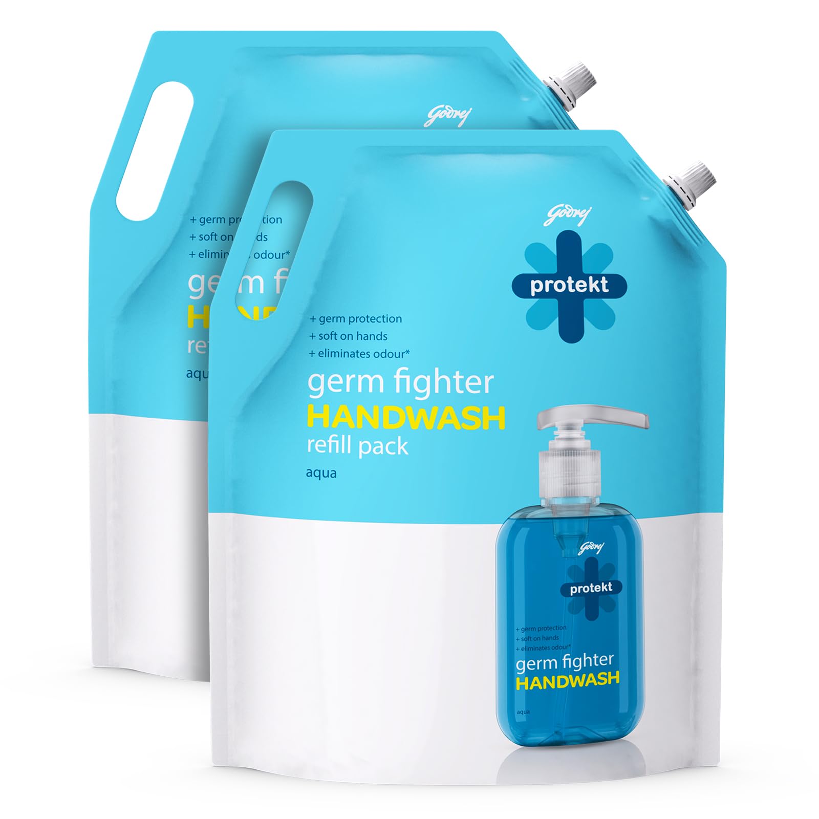 Godrej Protekt Germ Fighter Handwash Refill Pack | Lime  Eucalyptus & Aqua | Germ Protection & Soft On Hands  1500 Ml (Pack Of