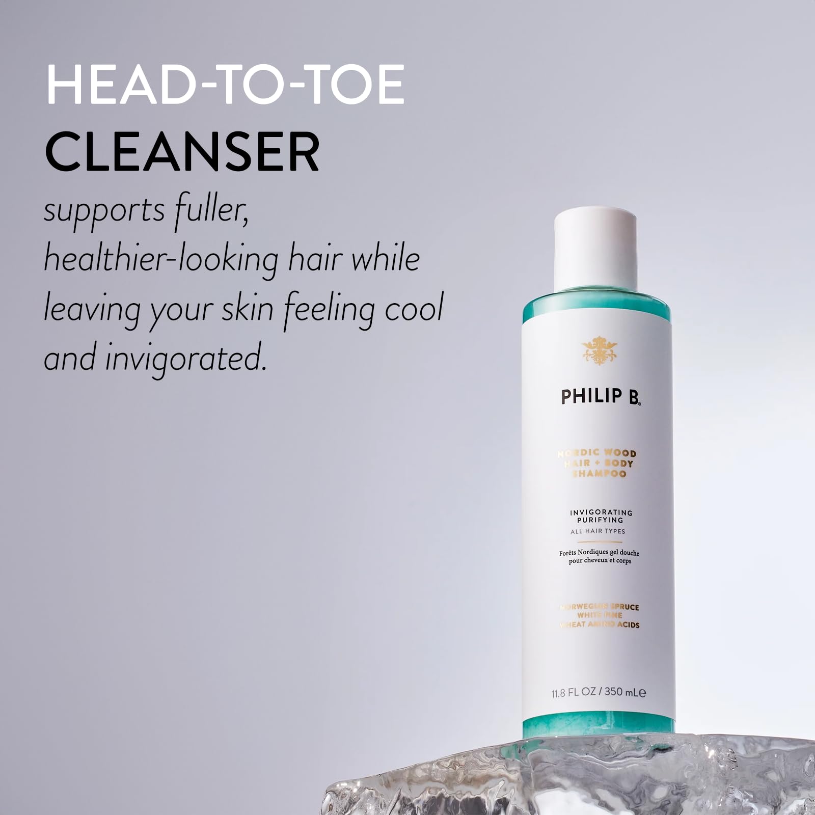 Philip B Nordic Wood Hair + Body Shampoo | Invigorating and Purifying Hair and Body Shampoo that Lathers Up Luxuriously, 11.8 oz
