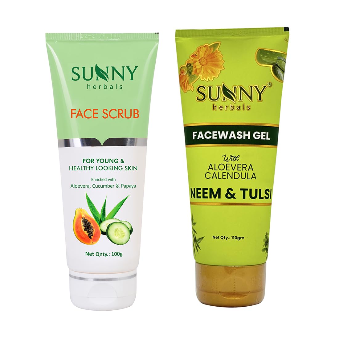 Sunny Herbals Face Scrub (100 Gm) & Neem Face Wash (110 Gm), Removes Embedded Dirt, Exfoliates Dead Skin, Prevents Pimples, Cont