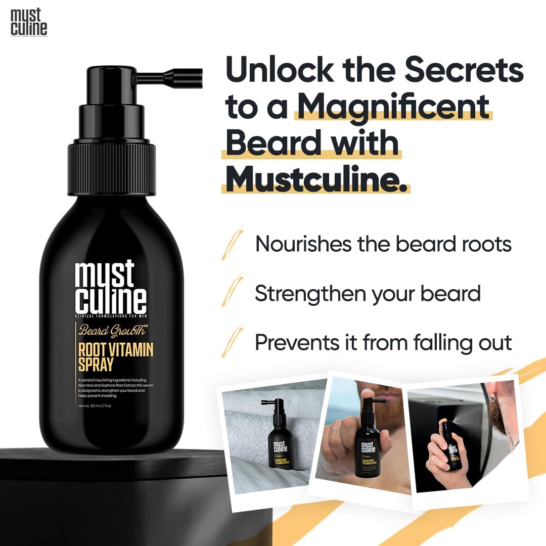 Mustculine Masculine Beard Growth Vitamin Spray For Fuller, Stronger, Longer, And Bushier Beards (2 Pack)