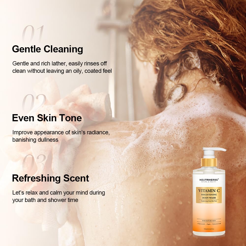 Neutriherbs Brightening Body Wash for Dull,Uneven Skin, Vitamin C Brightening Shower Gel For Women And Men, Daily Shower Soap Wi
