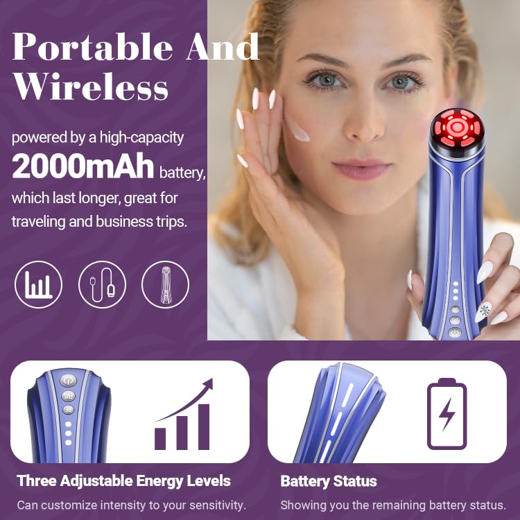 RF Radio Frequency Facial Device - LED Red Light Therapy Device for Face Skin Care Home Use
