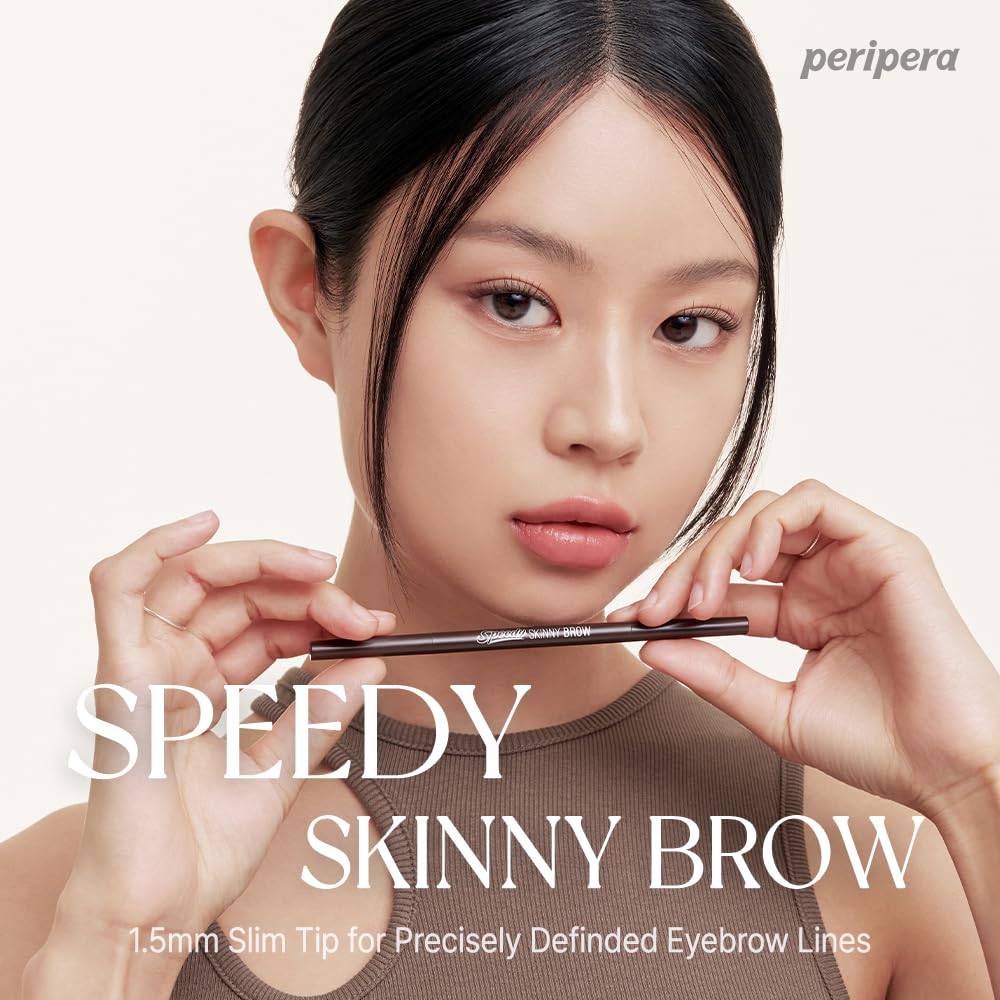PERIPERA Speedy Skinny Brow (02 Dark Brown), 1.5mm Precise Eyebrow Pencil, Dual-Sided Fine Tip Shades, Define Fills Brow Make up