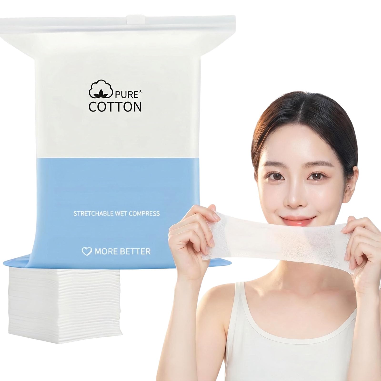 200PCS 2in1 Stretchable Cotton Face Pads, Soft Disposable Facial Mask with Mouth and Nose Opening + Regular Style, 3.9 x 4.7 I