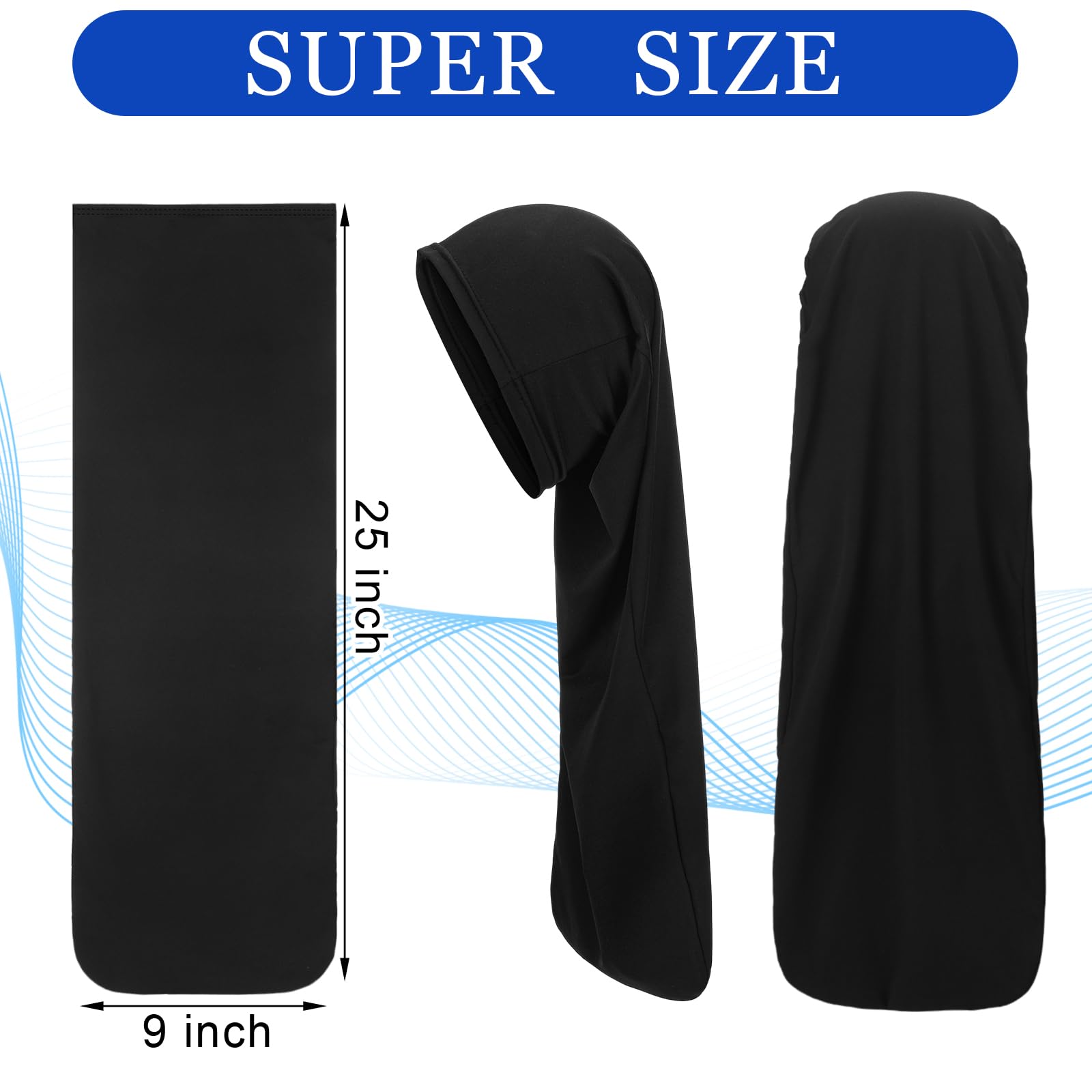 Twistover 2 Pcs Jumbo Black Dreadlock Cap Hair Dreads Head Wrap Loc Wraps for Dreads Hair Accessories for Men Women Sleeping (25