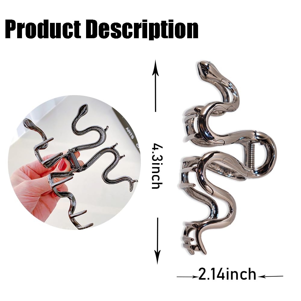 Kolonams Snake Hair Clip, 1Pcs Elegant Black Metal Hair Claw Clip For Thick Hair Strong Hold Hair Clip For Women, Party Hair Dec