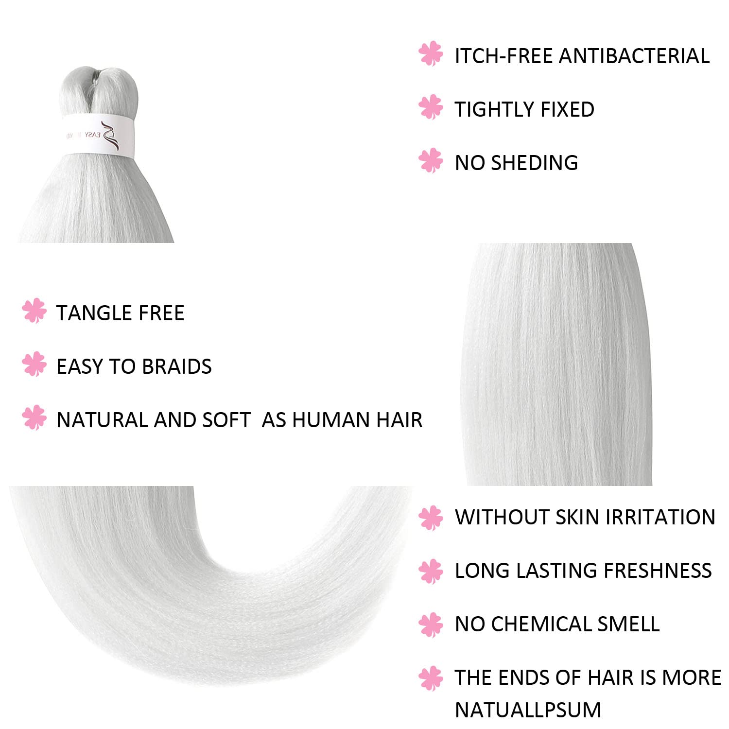 Leeven White Braiding Hair Pre Stretched 2 Packs Kanekalon Ombre Jumbo Braiding Hair Extensions 26 Inch High Temperature Synthet