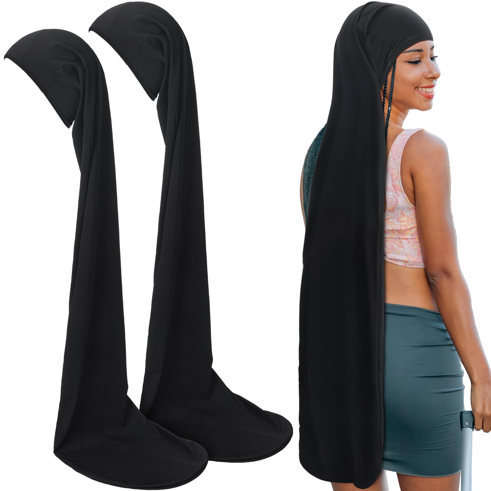 Twistover 2 Pcs Jumbo Black Dreadlock Cap Hair Dreads Head Wrap Loc Wraps for Dreads Hair Accessories for Men Women Sleeping (45