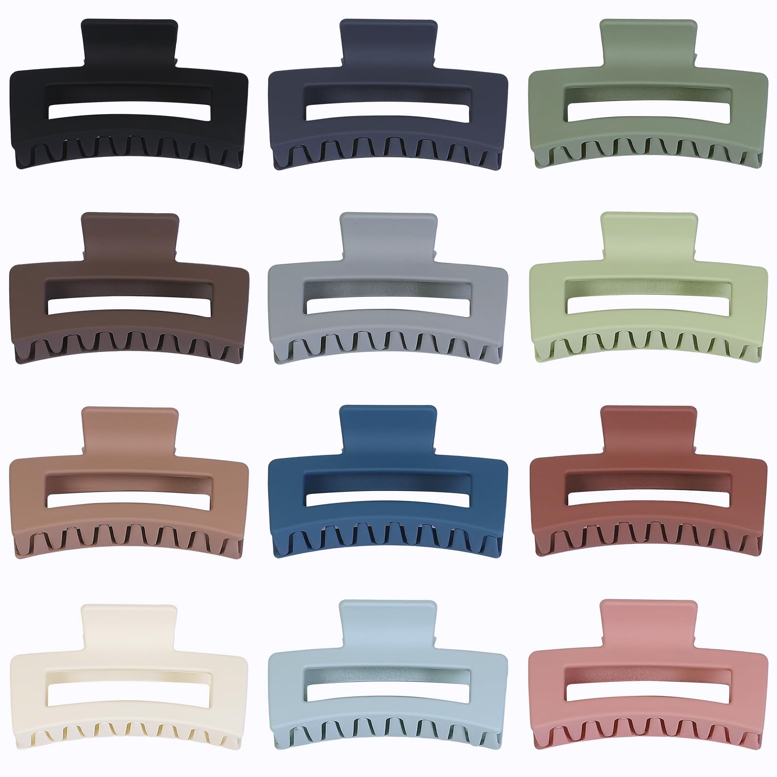 Sisiaipu Hair Accessories - 12 Pcs 3.5 Inch Square Rectangle Jaw Clips For Women And Girls, Multicolor, Thick And Thin Hair