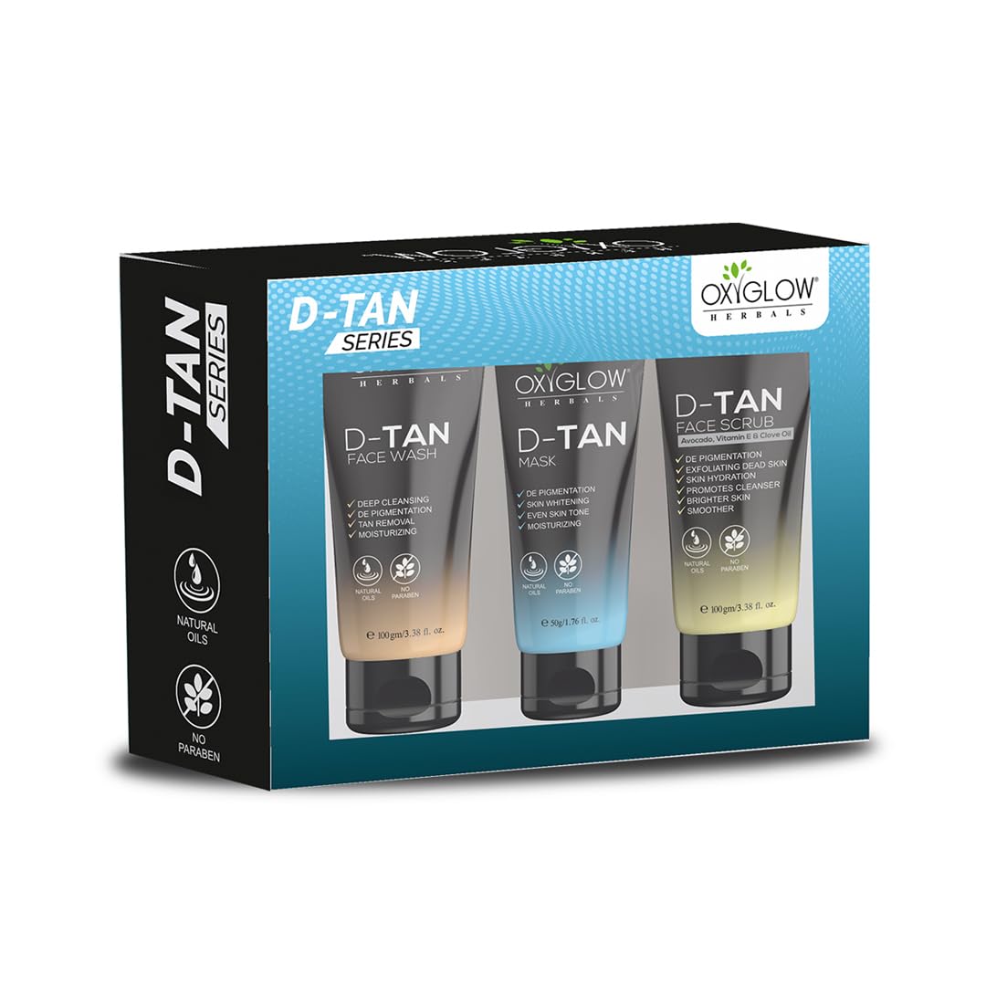 Oxyglow Herbals DTan Combo Pack, Face Wash, Scrub,& Mask| Removes Tan & Dirt| Brightening & Glowing|Fight Pigmentation|Brighter