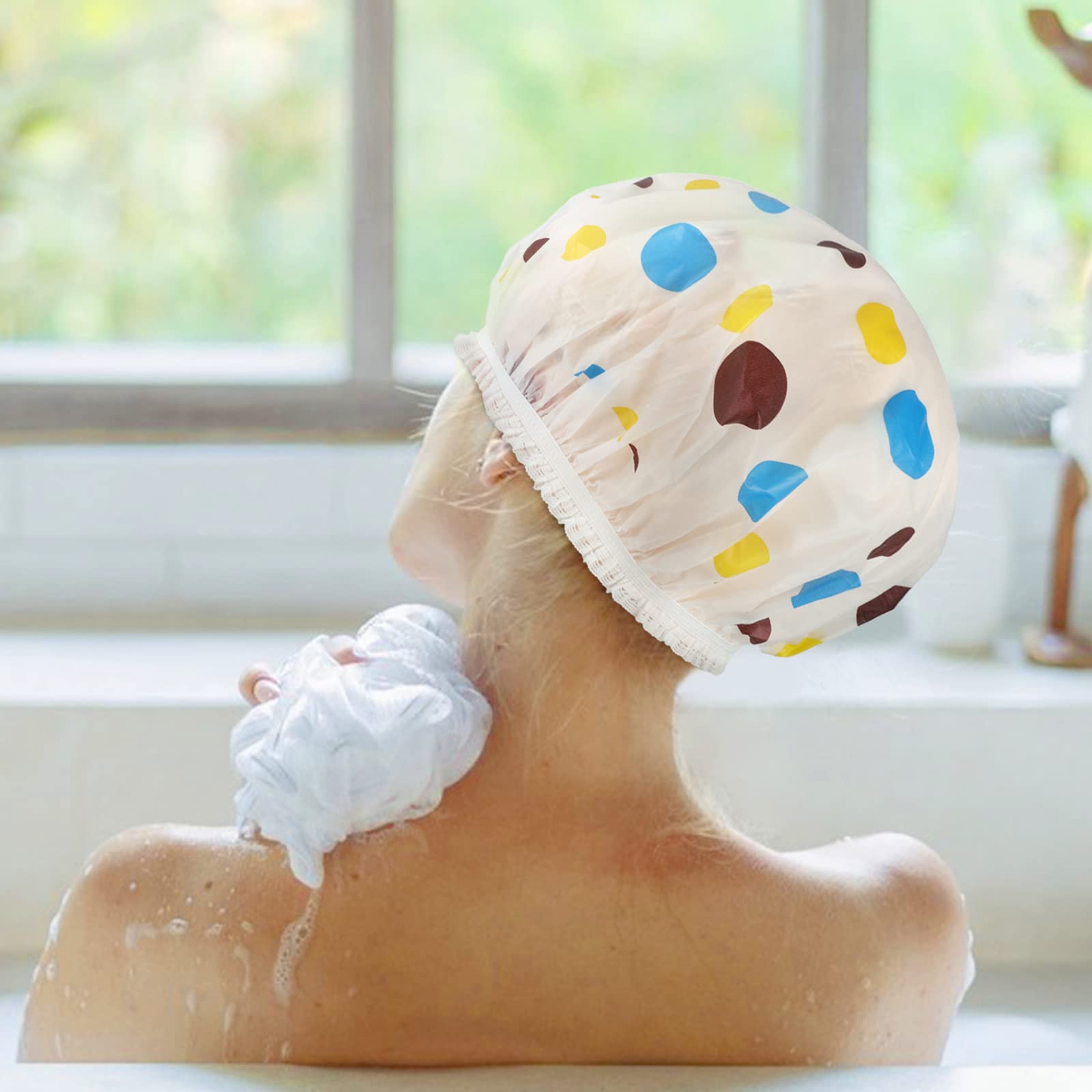 6 Pcs Shower Caps, Waterproof Bath Caps Plastic Reusable Shower Caps Elastic Band Bath Hair Caps For Women Kids