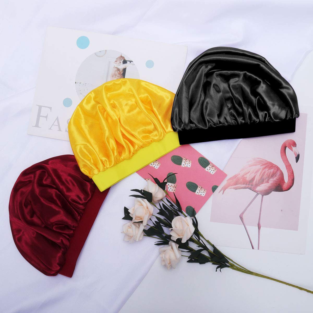 Lades Kids Satin Sleeping Cap - Childs Sleep Bonnet For Curly Hair Wrap With Adjustable Soft For Children Girls 3 Packs