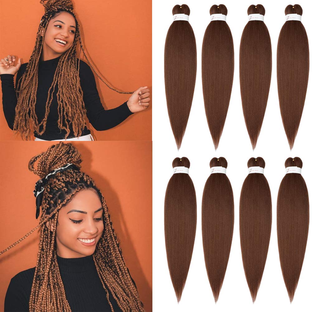 Showcoco Braiding Hair Pre Stretched Auburn Brown 20 Inch - 8 Packs Crochet Braids Hair Yaki Straight Hair For Women Hot Water S