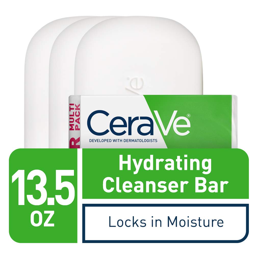 Cerave Hydrating Cleanser Bar | Soap-Free Body And Facial Cleanser With 5% Moisturizing Cream | Fragrance-Free |3-Pack, 4.5 Ounc