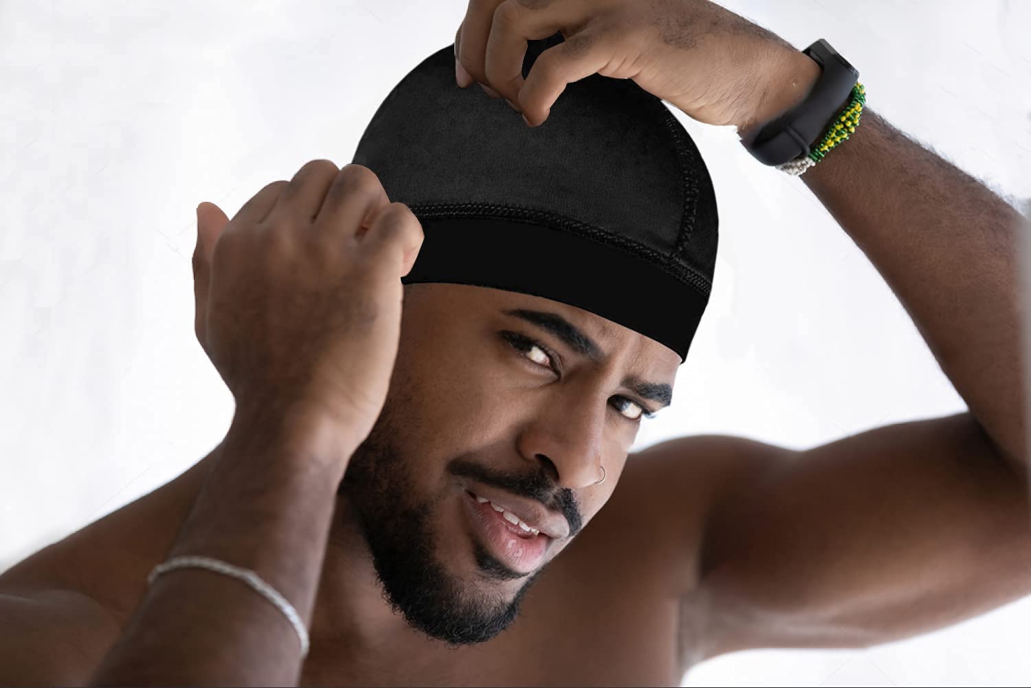 2Pcs Wave Cap Silky Stocking Wave Caps For Men, Good Compression Over Durag(Red+Black)