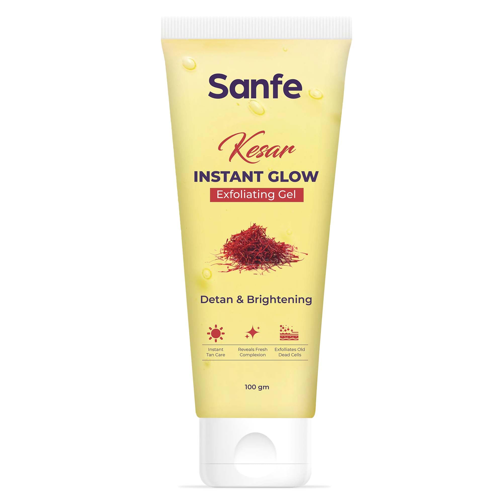 Sanfe Kesar Instant Glow Exfoliating Gel | Visibly Removes Tan & Brighten Skin | Aha Exfoliation In Minutes | Smooth & Bright Sk