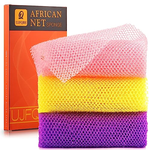Ujfqbh 3 Pieces African Bath Sponge African Net Long Net Bath Sponge Exfoliating Shower Body Scrubber Back Scrubber Skin Smoothe