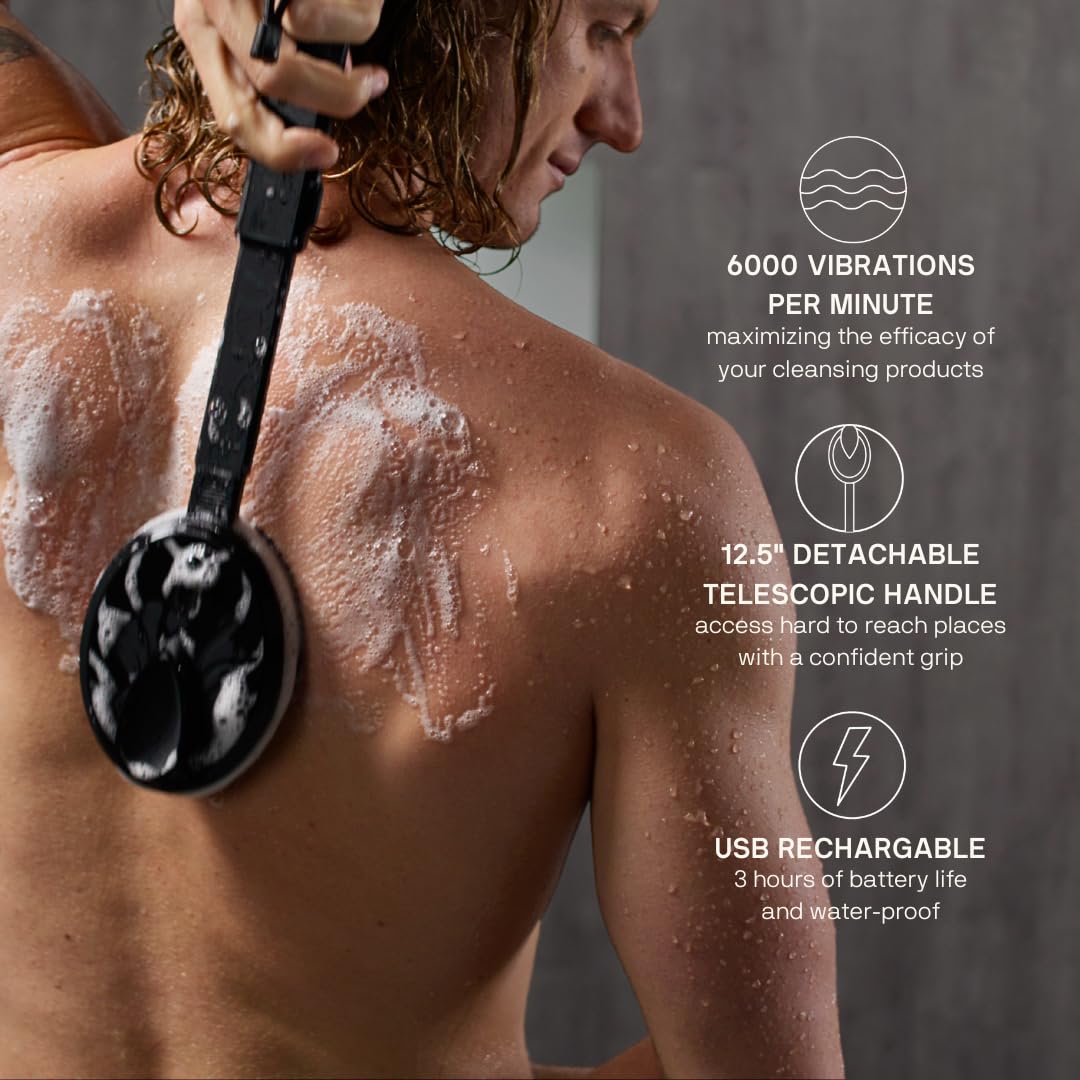 Black Wolf Vibrating Face And Body Brush, Sonic Scrubber Pro - Water Resistant, 4 Settings, 2 Speeds & 2 Modes, Massage Brush Wi