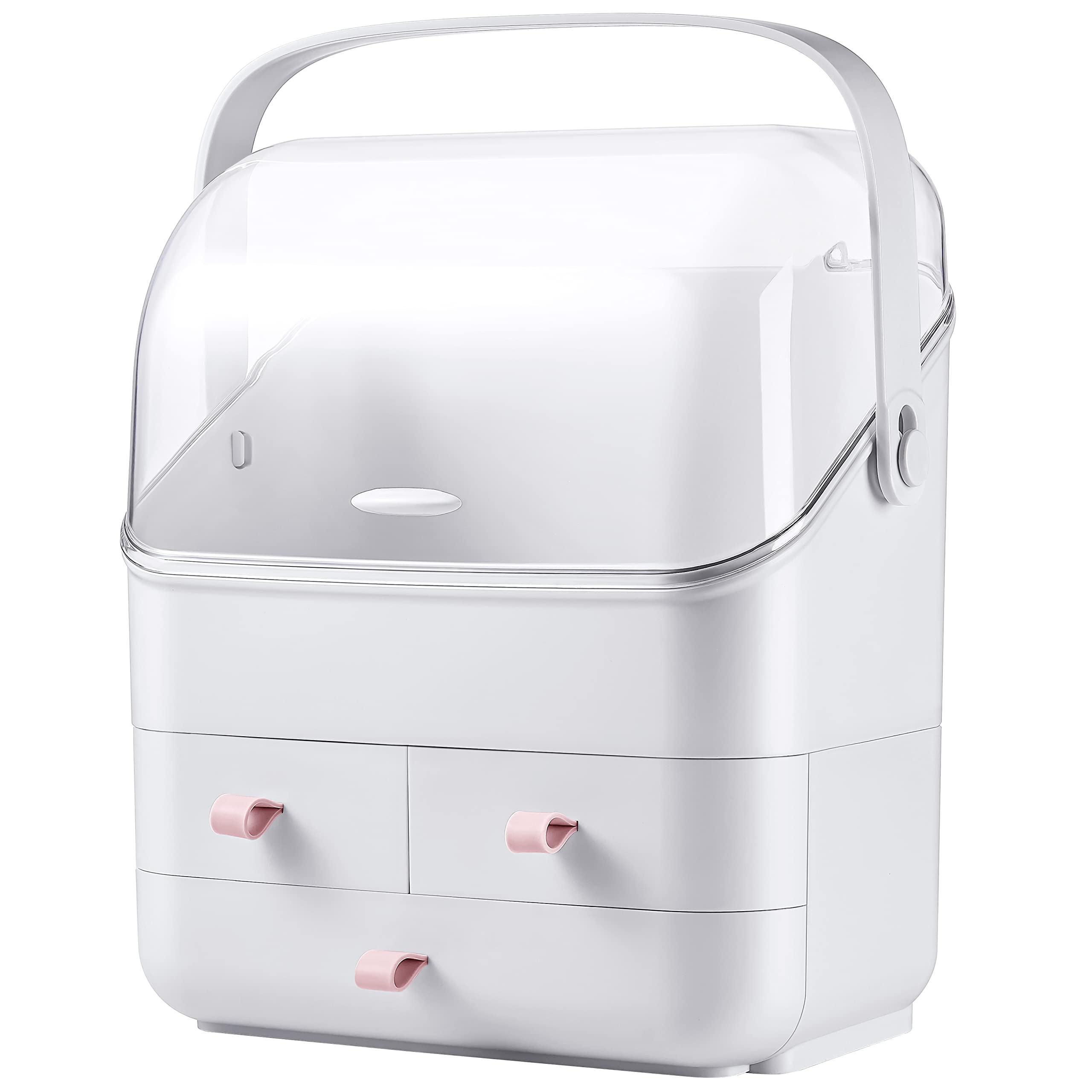 Linfidite Cosmetic Storage Box With Lid Makeup Organizer Box With Dust Free Cover Portable Handle,Large Makeup Display Case With