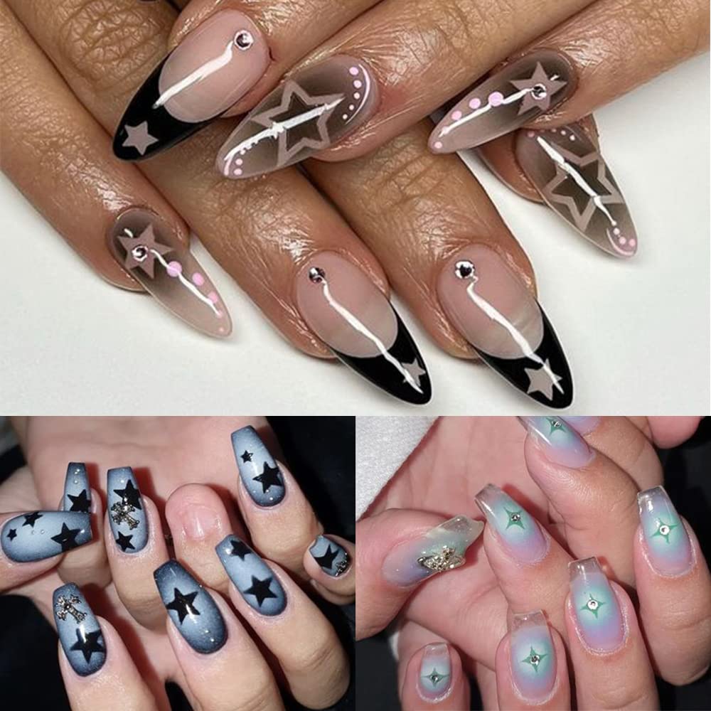 Airbrush Stencil for Nails 10 Sheets Heart Nail Charms Butterfly Bear Stars Hollow Nail Sticker Airbrush Templates French Manicu