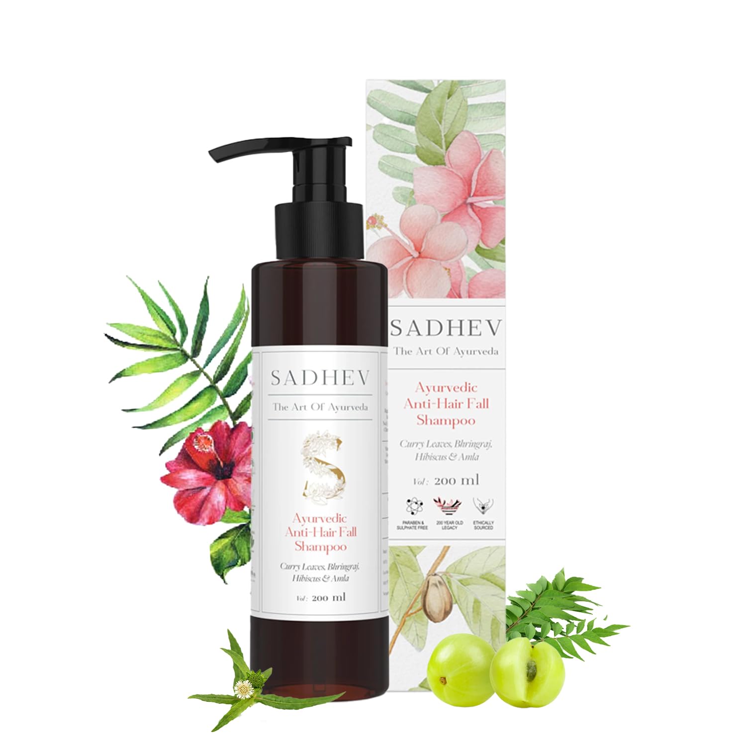 Sadhev Ayurvedic Anti-Hairfall Shampoo With Bhringraj, Hibiscus, Amla | Minimises Hairloss, Strengthen Roots | Makes Hair Silky 