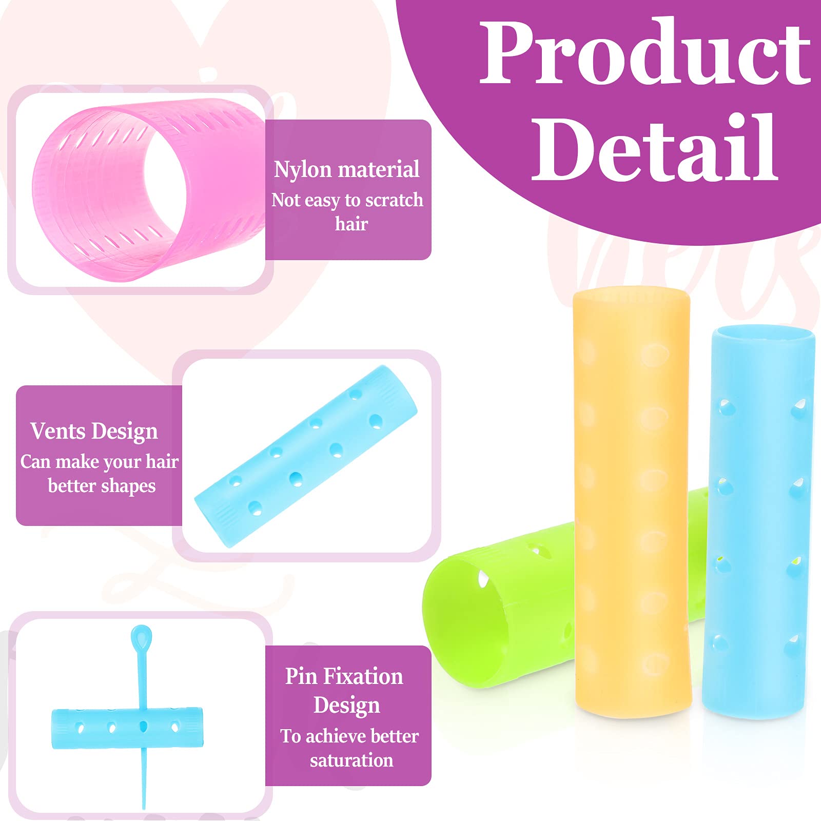 141 Pieces Magnetic Hair Rollers Set, Include 60 Pieces Mixed Sizes Plastic Hair Rollers With 60 Pins, 20 Duck Teeth Hair Clips