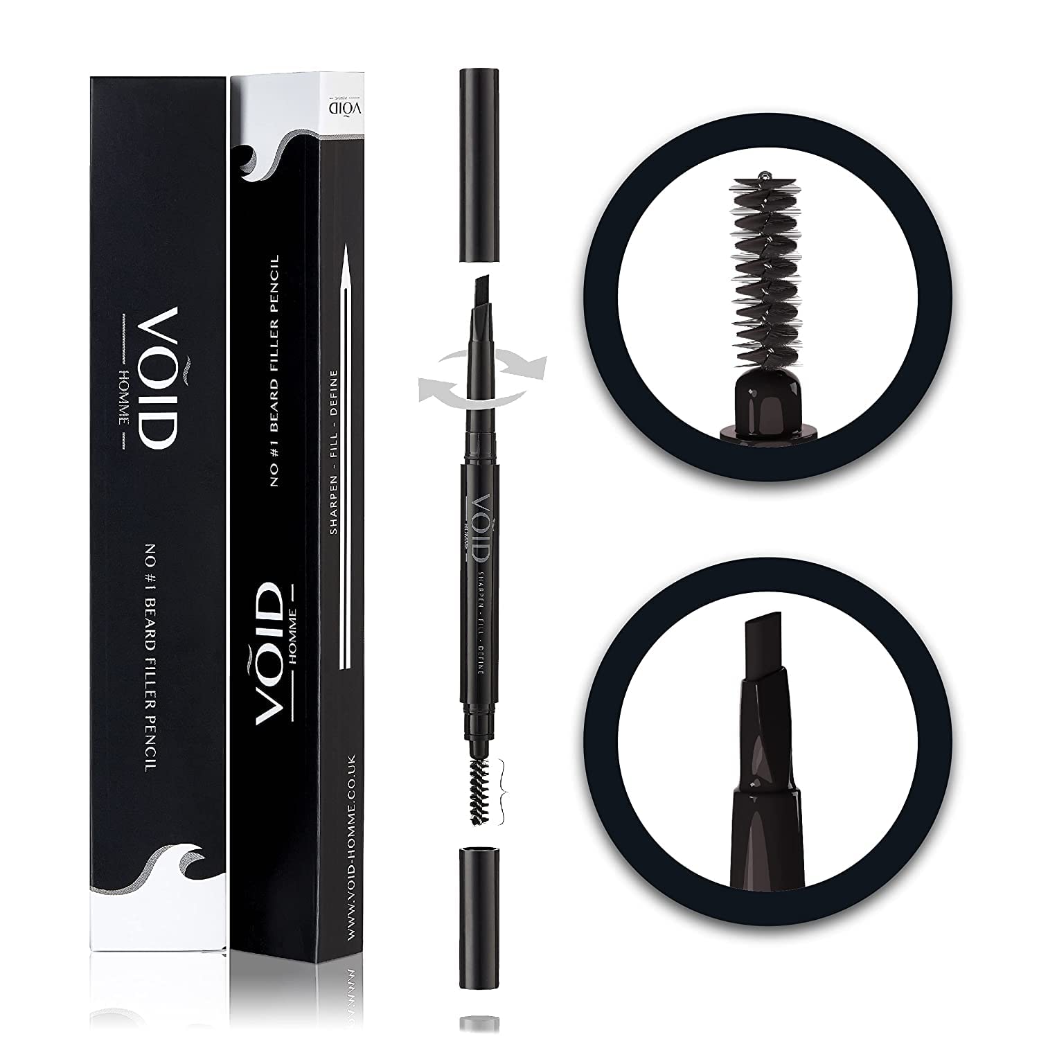 Void Homme Instant Beard Filler Pencil Kit For Fuller, Waterproof Beard (Light Brown)