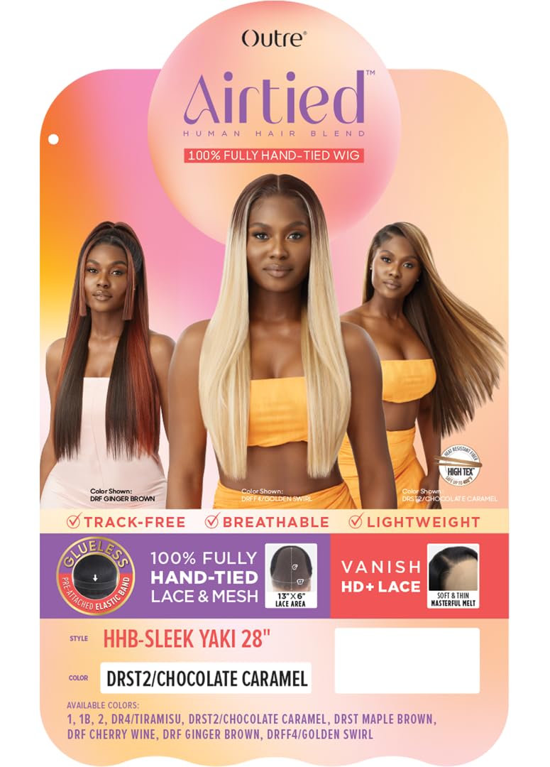 Outre Airtied 100% Fully Hand-Tied Wig - Human Hair Blend - Sleek Yaki 28 (1)