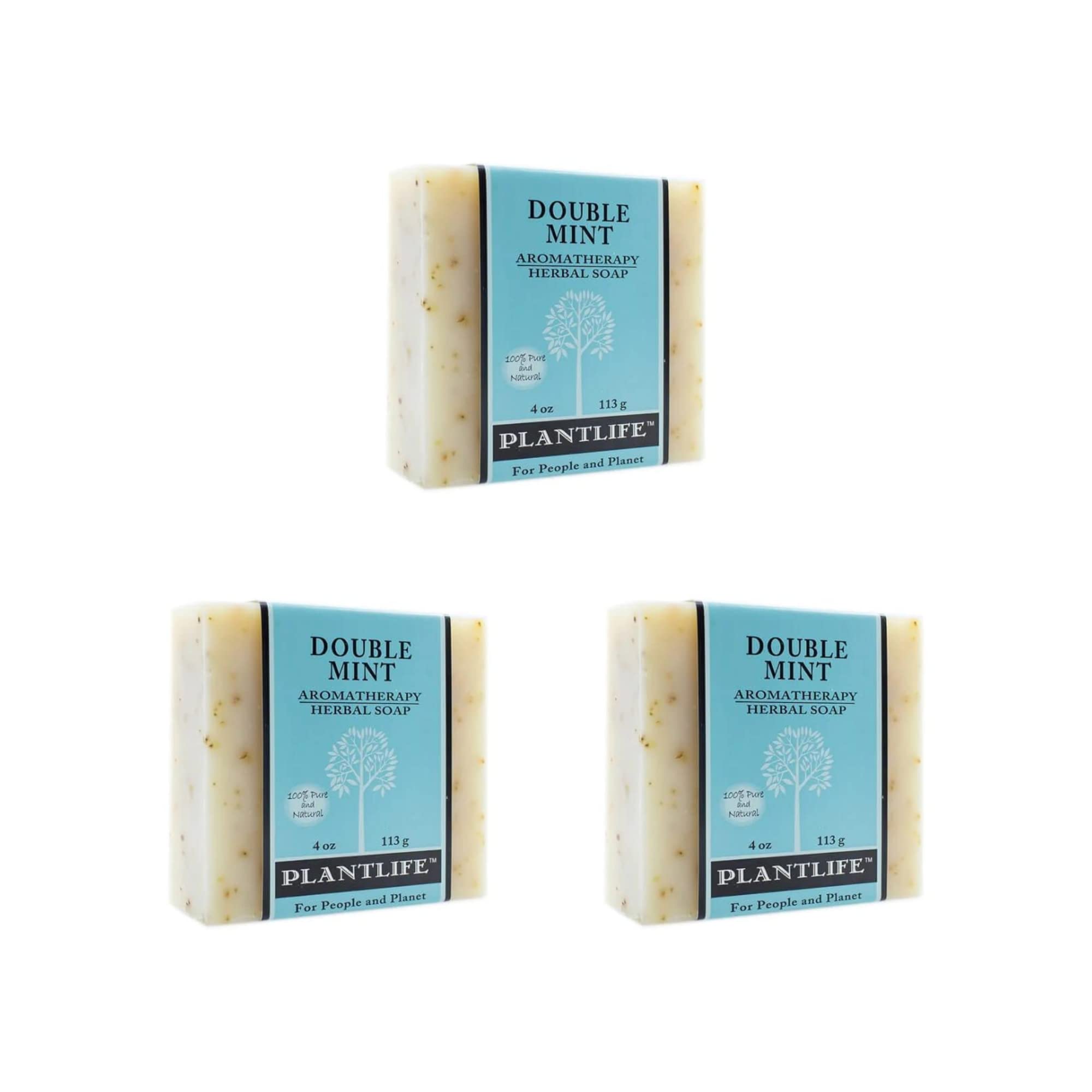 Plantlife Double Mint 3-Pack Bar Soap - Moisturizing and Soothing Soap for Your Skin - Hand Crafted Using Plant-Based Ingredient