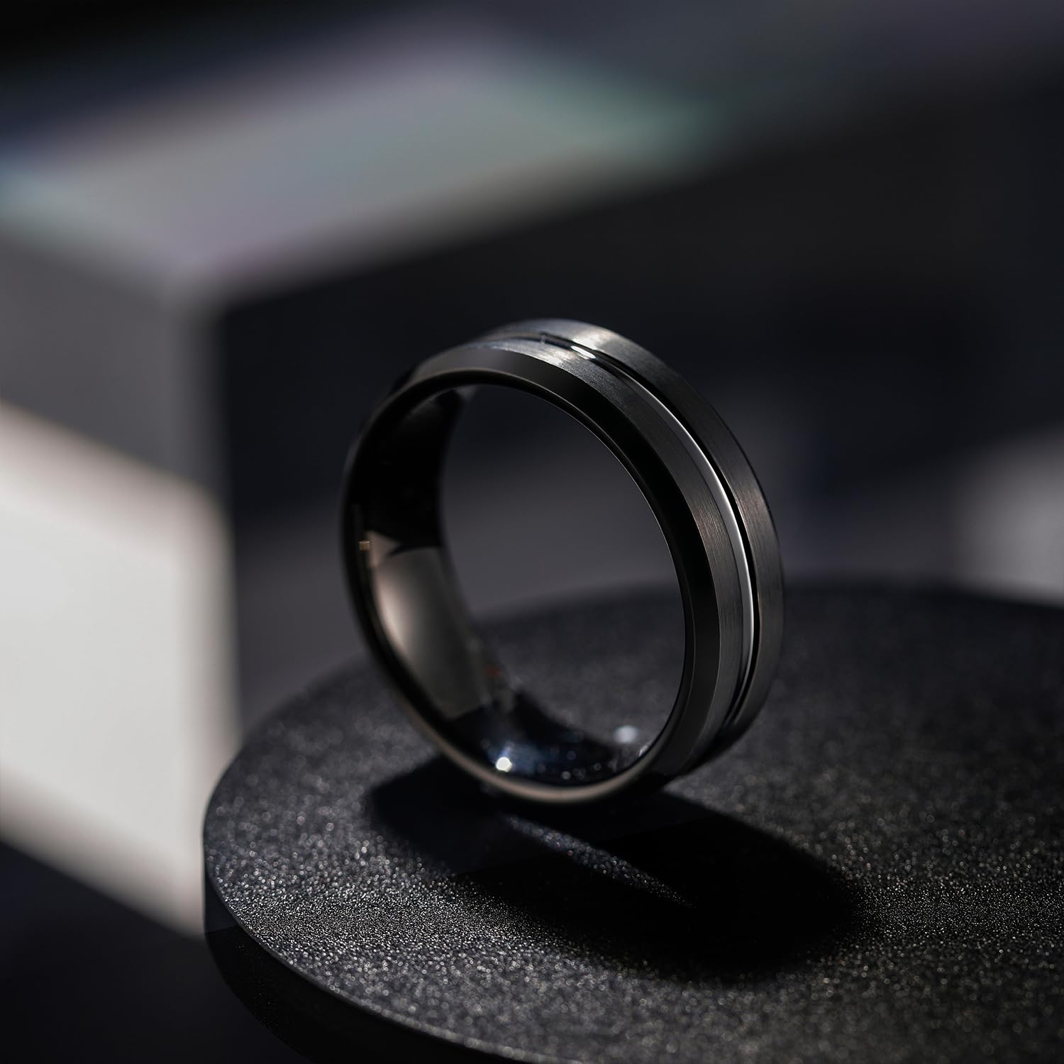 Greenpod 8mm Black Tungsten Wedding Band Ring for Men Grooved Center Brush Finish Engraved I Love You Comfort Fit Size 10