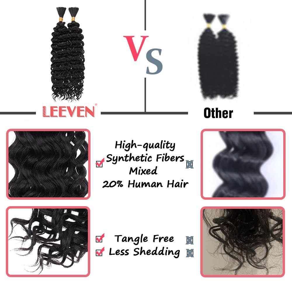 Leeven Water Wave Bulk Braiding Hair 18 Inch 160G No Weft Human Hair Mixed Synthetic Natural Black Curly Hair Bundle For Boho Br