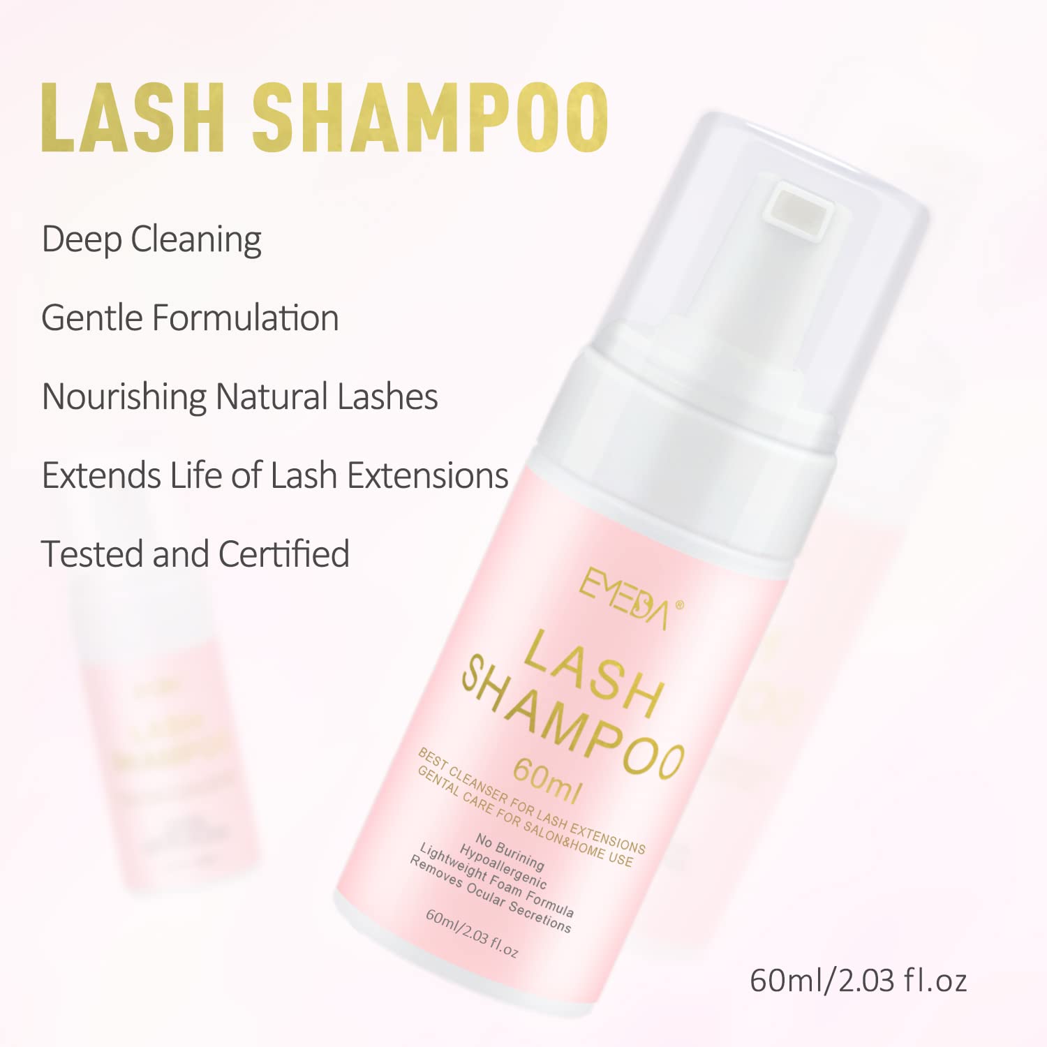 Emeda Lash Shampoo For Lash Extensions 60Ml / 2 Fl.Oz Eyelash Extension Cleanser Oil Free Foam Soap Lash Bath For Cluster Lashes
