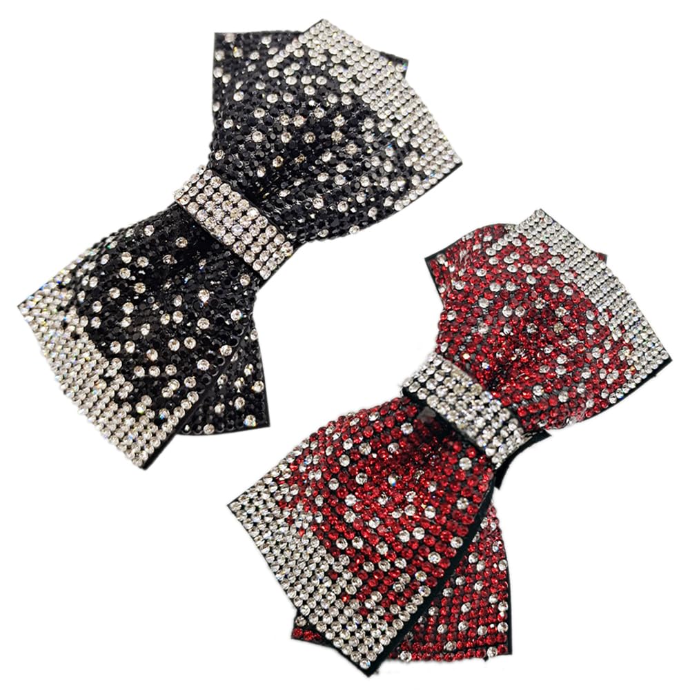 Hair Bows Clips for Women,Red and Black color for Girls Rhinestone Hair Bow Clips Barrettes 2pc Sparkling Crystal Stone Bride Ha