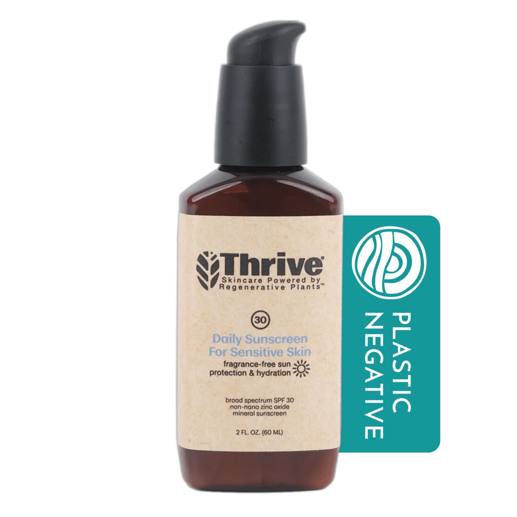Thrive Natural Care Mineral Face Sunscreen For Sensitive Skin Spf 30, 2 Ounces - Moisturizing Unscented Sunscreen For Face - Bro