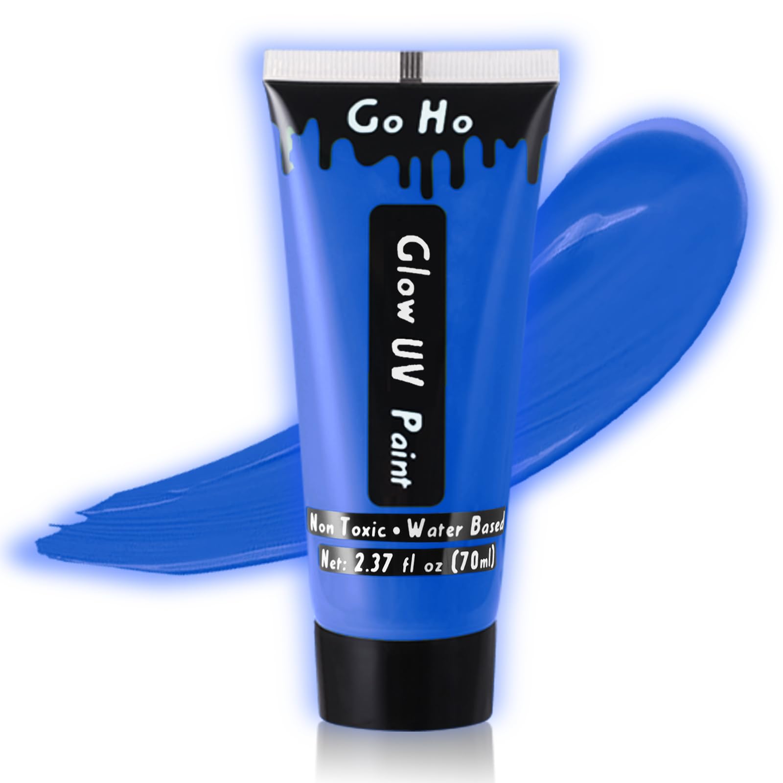 Go Ho Neon Blue Body Paint Washable(2.37Oz,70Ml),Under Uv Blacklight Neon Face Paint,Water Based Neon Fluorescent Blue Face Pain