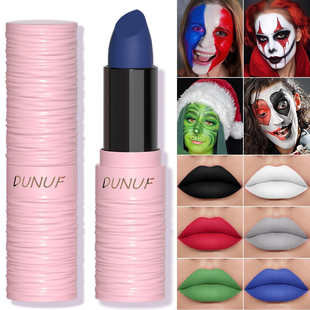 Yeweian Halloween Blue Matte Lipstick, Blue Lip Face Body Paint Stick, Cream Eye Black Stick For Baseball, Waterproof Long Lasti