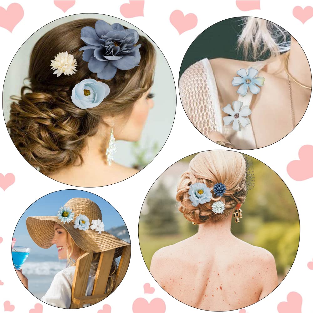 Ahoney 12 Pieces Bohemian Flowers Hair Clips For Women Girls, Hawaiian Artificial Multiple Flower Chiffon Flower Hair Pin Hair A