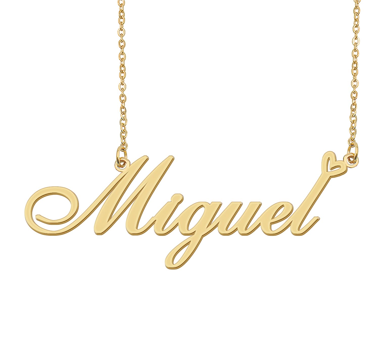 Aoloshow Miguel Name Necklace Heart Charm Pendant 18k Gold Plated Stainless Steel Jewelry for Womens Graduation