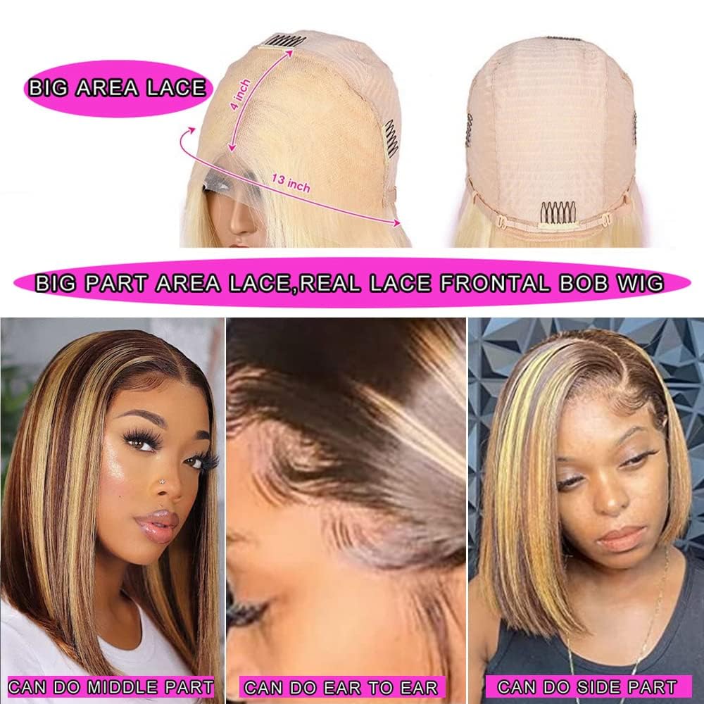 4/27 Highlight Bob Wig Human Hair 13X4 Highlight Bob Lace Front Wigs Human Hair Wear And Go Glueless Wig Human Hair Pre Plucked