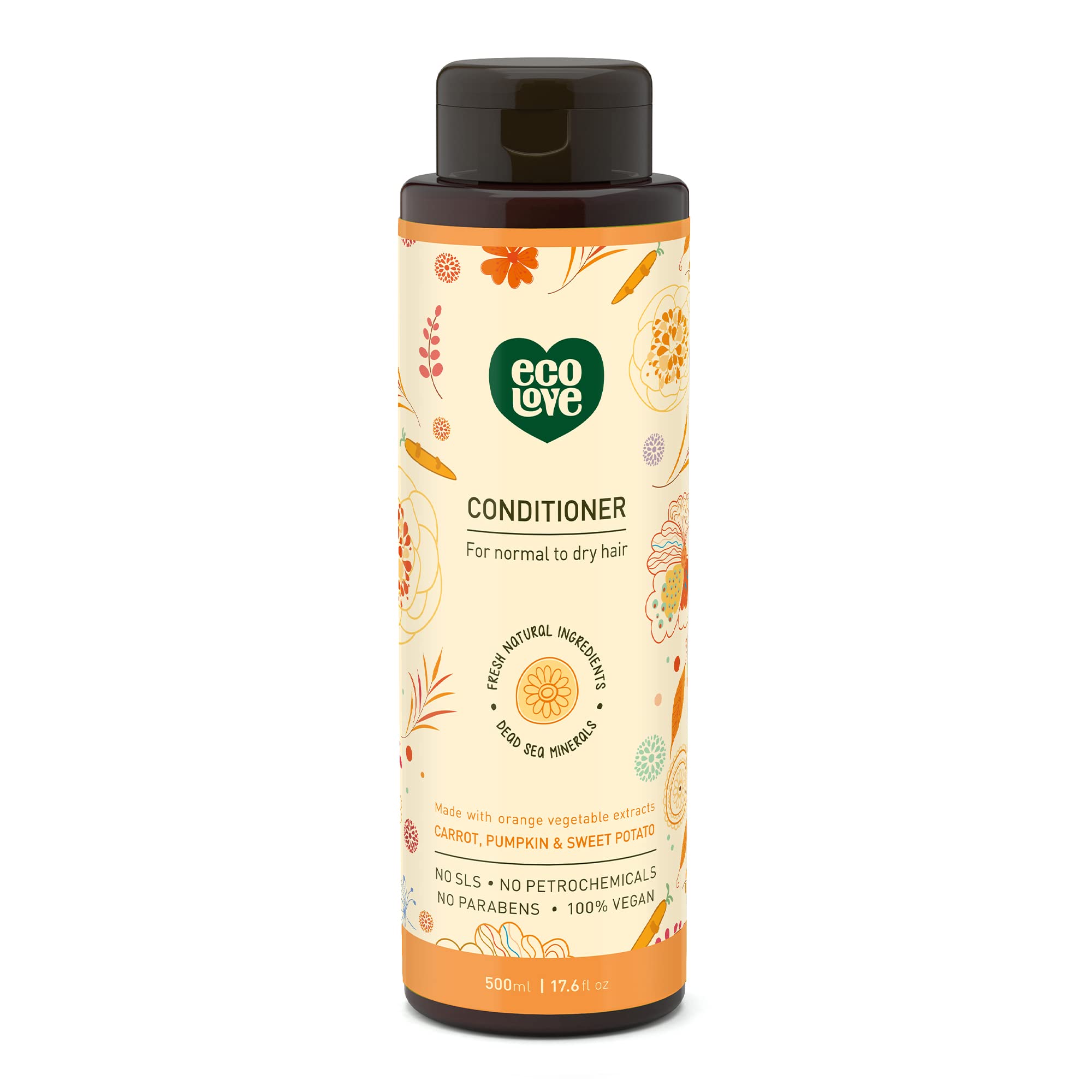Ecolove - Natural Conditioner For Dry, Damaged Hair And Color Treated Hair - No Sls Or Parabens - With Natural Carrot And Pumpki