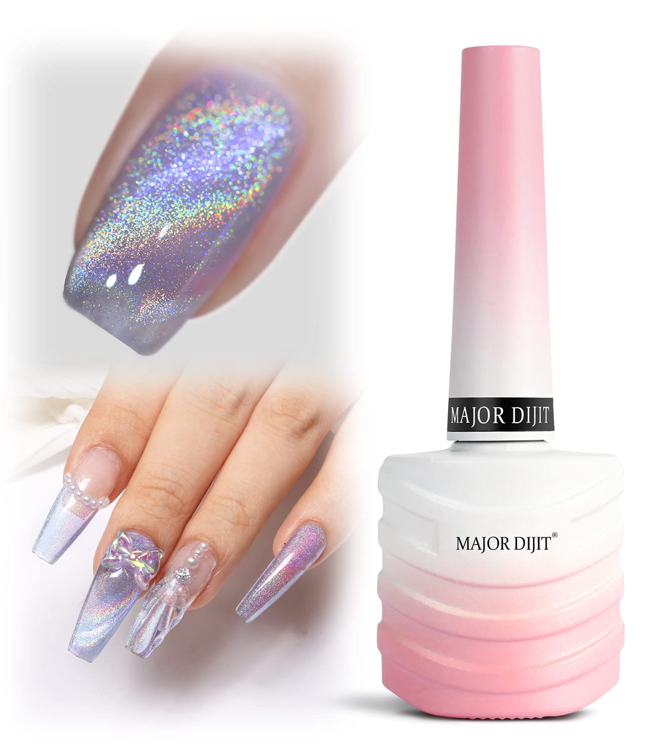 Gel Nail Polish 15Ml/0.5Fl Oz Holographic Purple 9D Cat Eye Shiny Glitter Soak Off Nail Polish With Magnetic Stick For Nail Salo