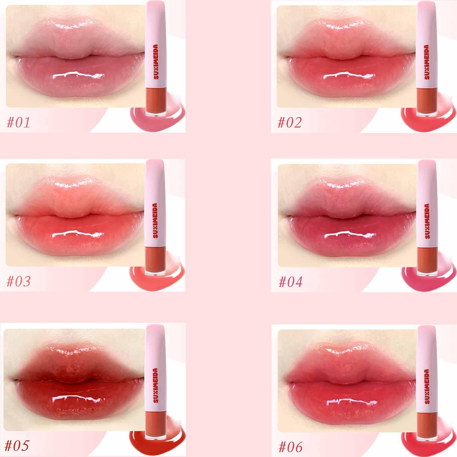 KTouler 6Pcs Hydrating Lip Gloss Set,Glossy Highly Pigmented Lang Lasting Waterproof Pink Red Cute Lip Gloss Lip Tint Stain for