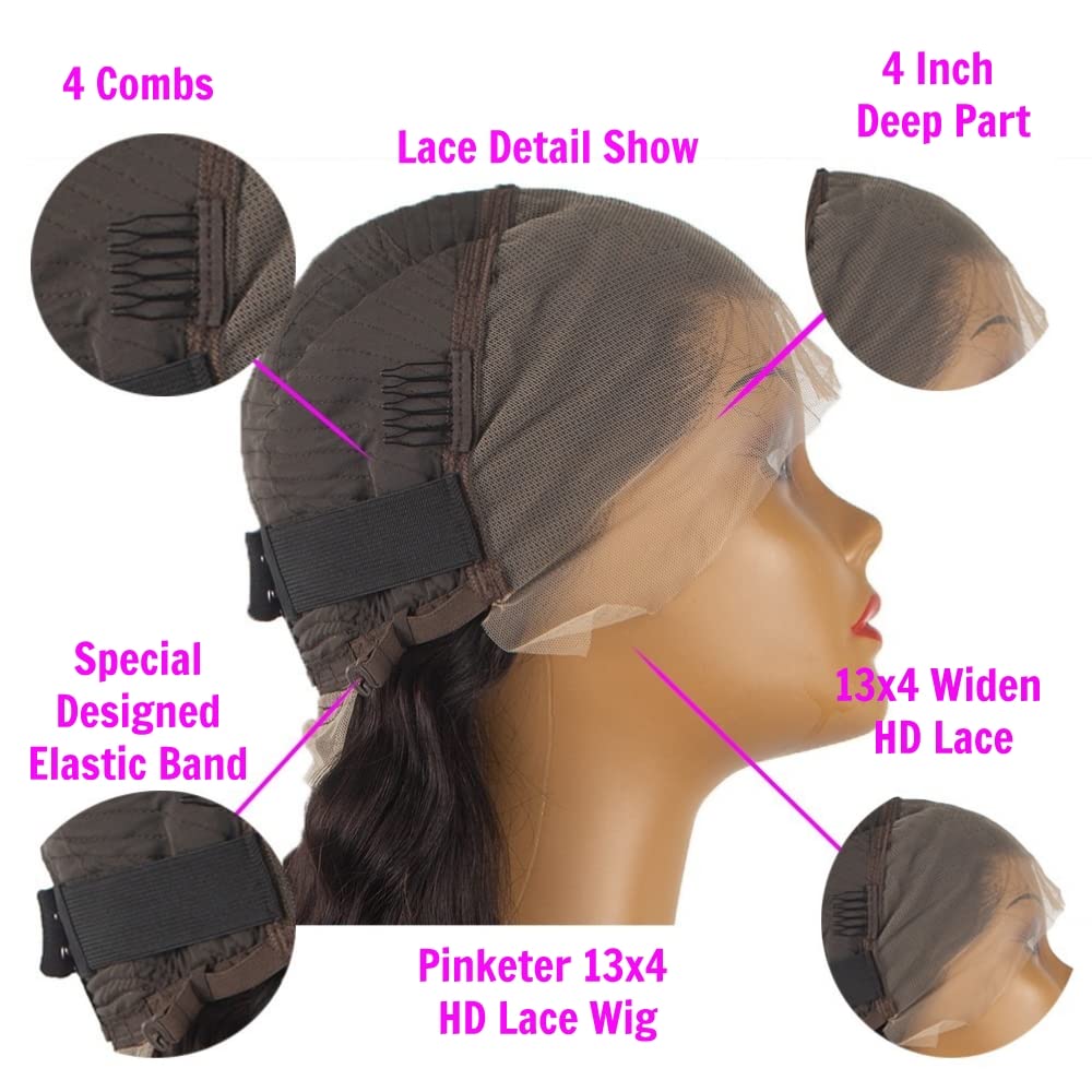 Pinketer Deep Wave Lace Front Wigs Human Hair Natural 13X4 Swiss Lace Frontal Human Hair Wig 180% Density Brazilian Virgin Human