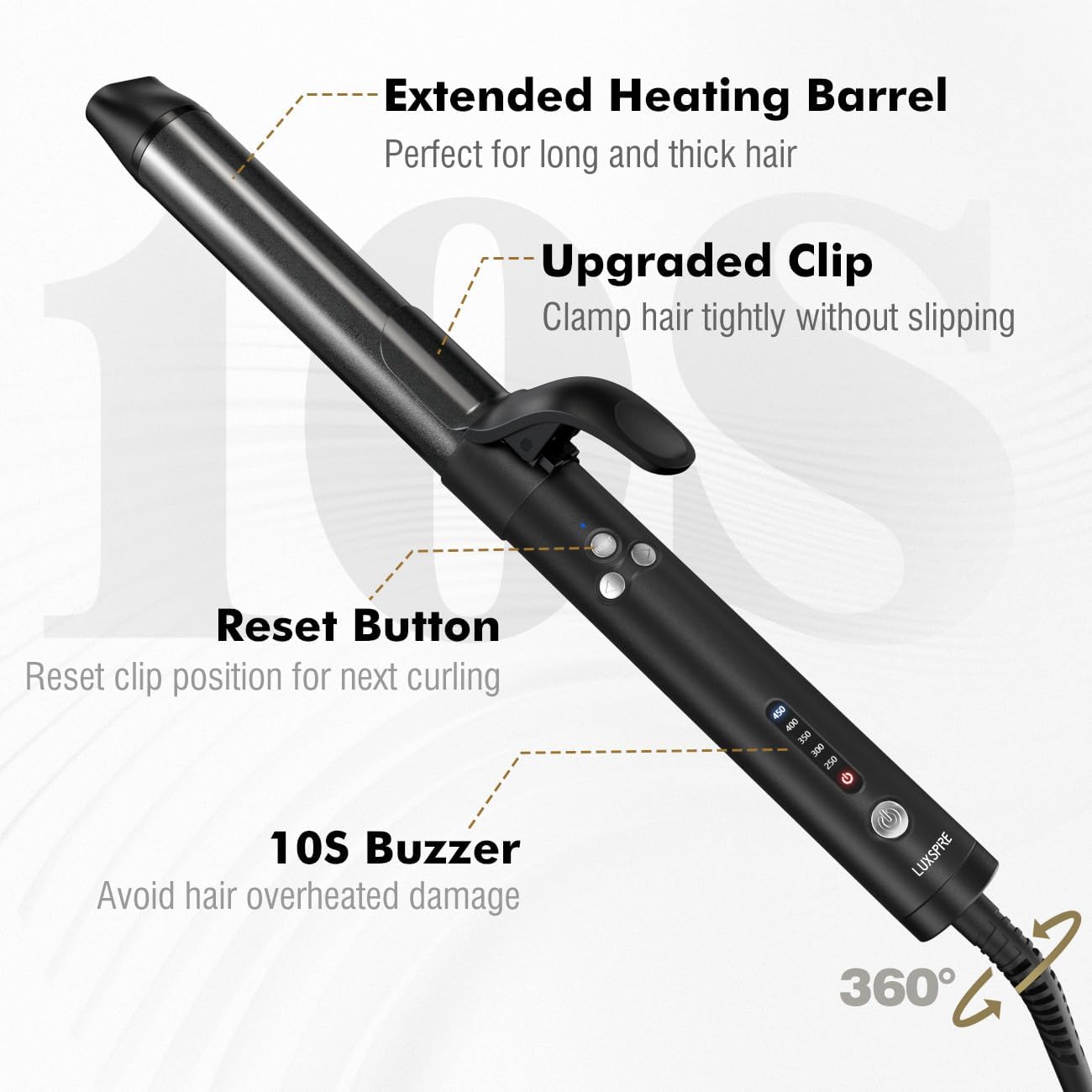 Rotating Curling Iron, 1 1/4 inch Automatic Curling Iron for Beach Waves, Curling Iron Instant Heat with Negative Ions, Professi