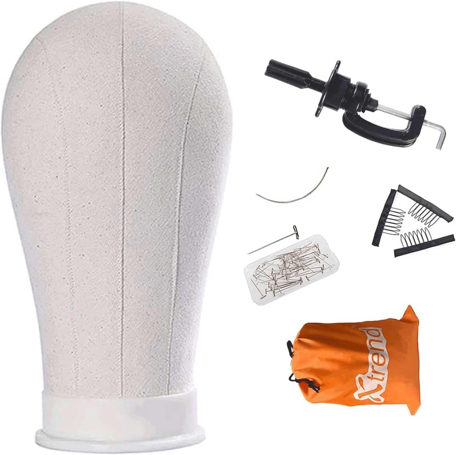 XTREND 21''-24'' Poly Canvas Block Head for Making Head Weft/Wig/Hair Extension Making Display Styling Mannequin Head with Stand
