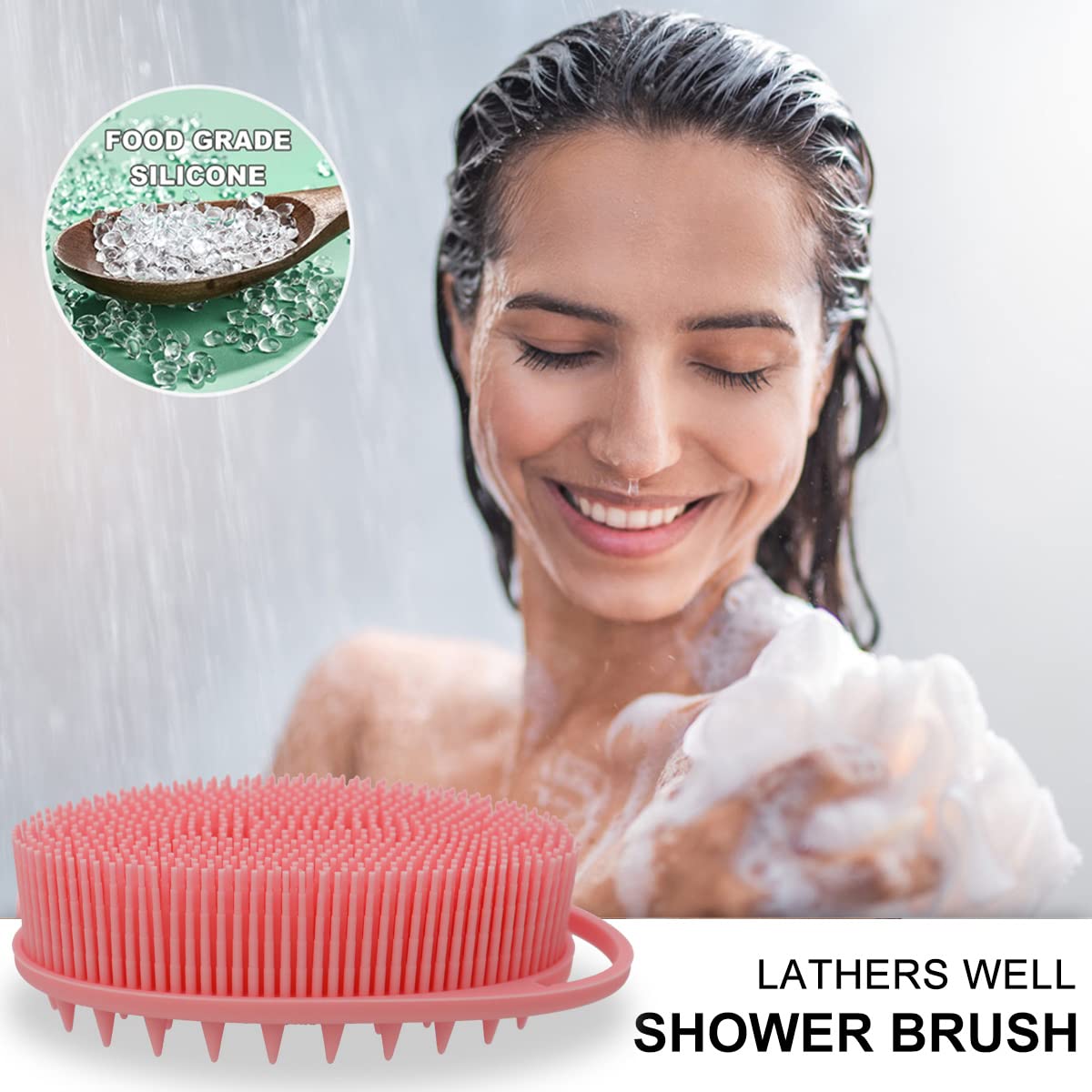 Upgrade 2 In 1 Bath And Shampoo Body Brush, Silicone Exfoliating Body Scrubber For Use In Shower, Premium Silicone Loofah, Head