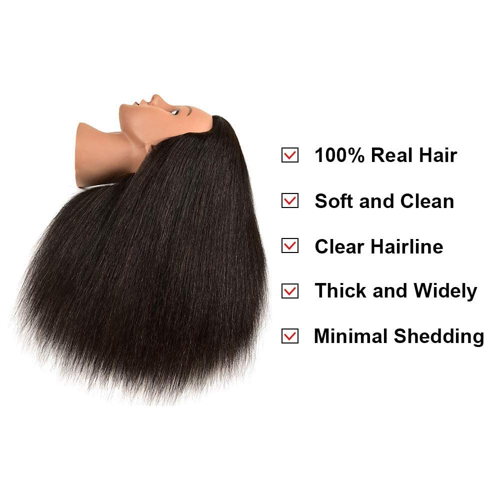Mannequin Head With 100% Real Hair, 16'' Hairdresser Cosmetology Mannequin Manikin Training Practice Doll Head For Hairstyling A