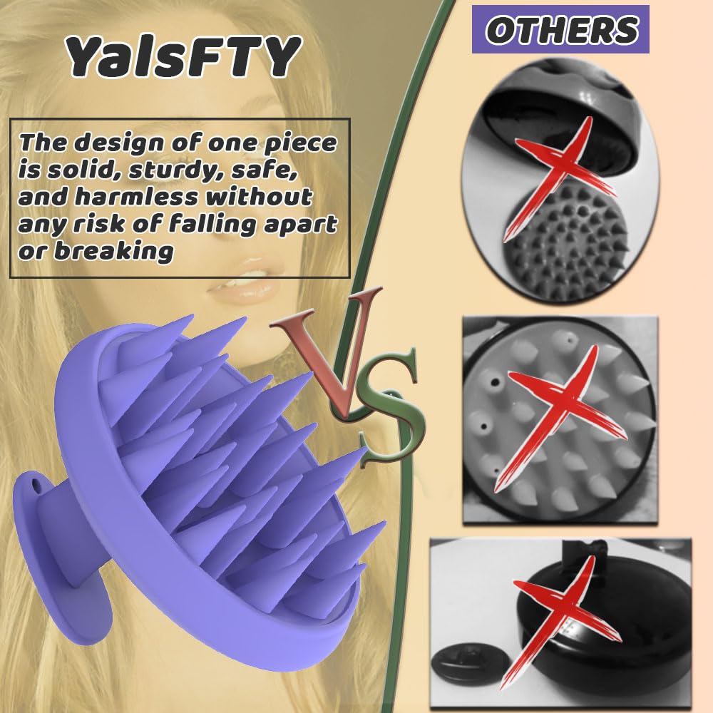 YalsFTY Silicone Shampoo Brush Scalp Massager for Hair Growth, Dandruff Removal, All Hair Types, Purple