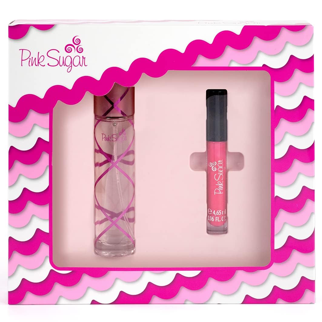 Pink Sugar 2 Piece Gift Set For Women, Travel Size Eau De Toilette Perfume + Lip Gloss